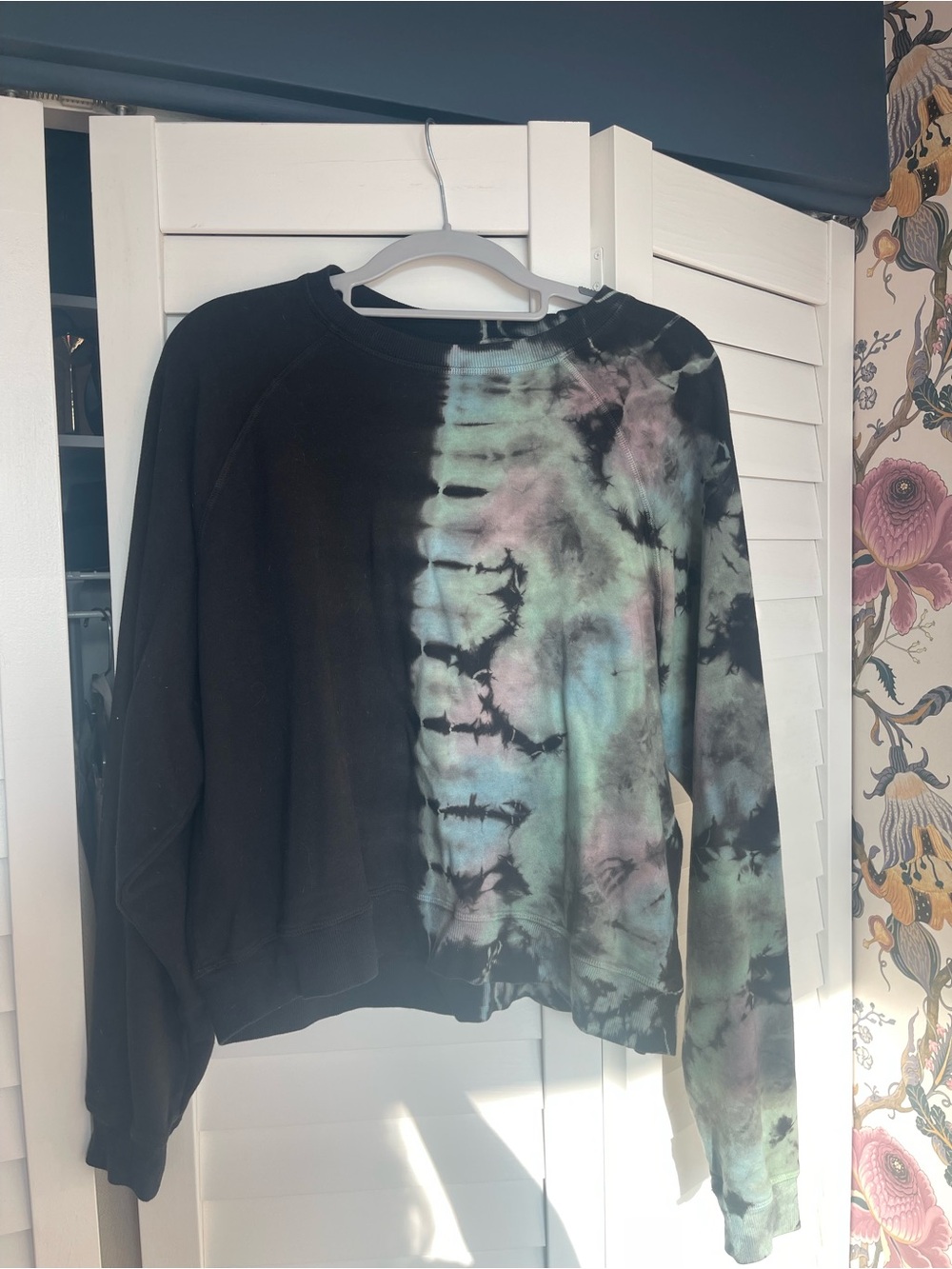 Anthropologie Black Crewneck Sweatshirt with Pastel Tie-Dye